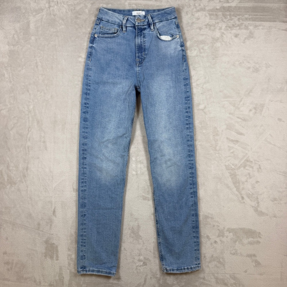 FOREVER 21 Jeans Womens 25 Curvy Straight Blue Denim High Rise Stretch